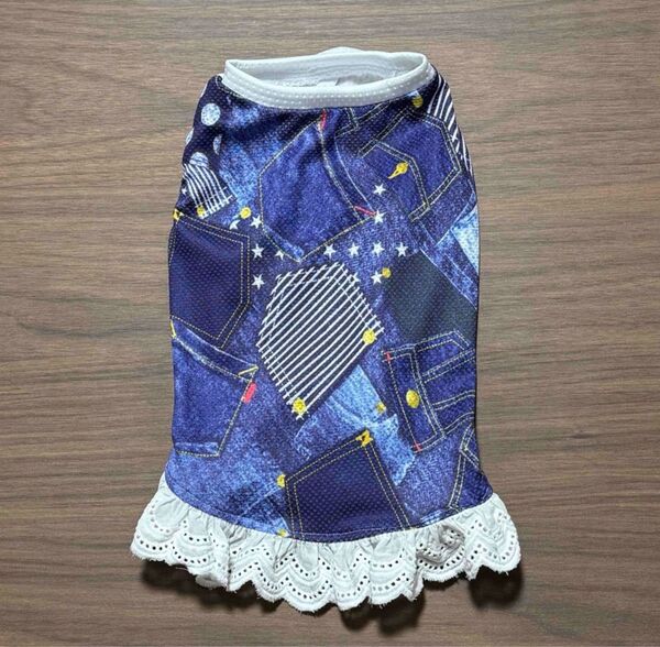 接触冷感 デニム風ワンピース Sサイズ ハンドメイド 犬服