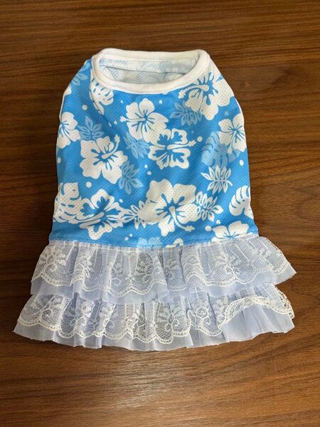 ハンドメイド 接触冷感 犬服 ブルーワンピ Sサイズ