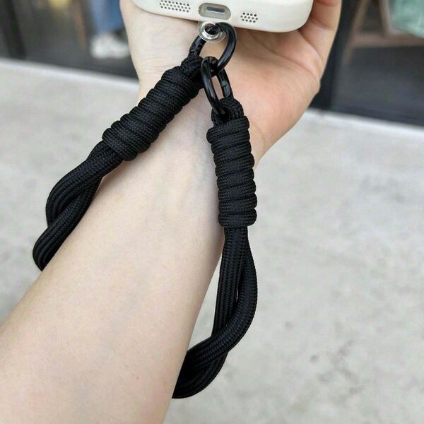 ハンドストラップ付き ナイロン製 スマホ 紛失防止 ランヤード ポータブル リストバンド付き ブラック723859