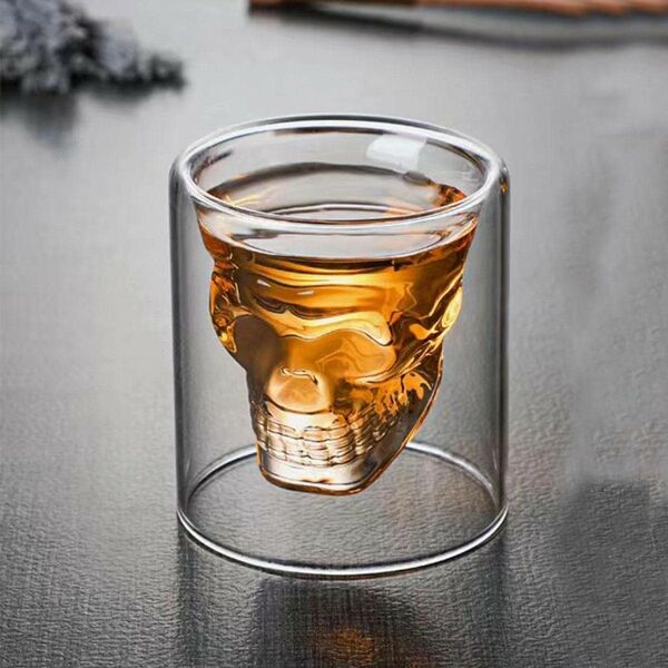 クリエイティブ ドクロ型 ダブルレイヤー ガラスカップ 個性的 コーヒー カクテルグラス ロックグラス335191