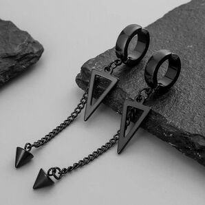 トライアングル チャーム付き メンズチェーン イヤーカフ スタイリッシュ アクセサリー ブラック773489