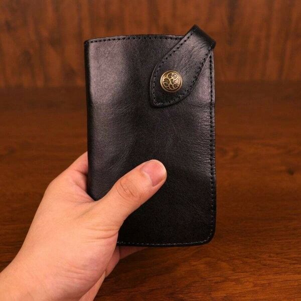 メンズ 長財布 カジュアル ヴィンテージ風 ハンドメイド ロング レザーウォレット 牛革財布 ブラック 黒773682