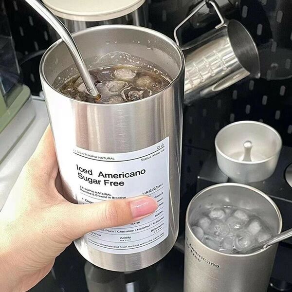 ステンレススチール製 コーヒー スターリングカップ タンブラー シルバー 銀 韓国 大容量 600ml310016
