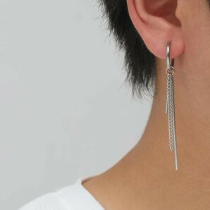 スタイリッシュ メンズ チェーン スティック ドロップピアス ジュエリーギフト シルバー544837