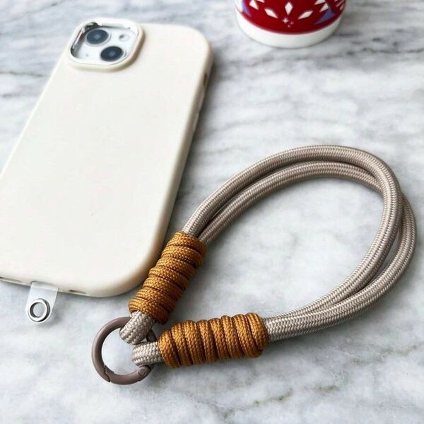 ハンドストラップ付き ナイロン製 スマホ 紛失防止 ランヤード ポータブル リストバンド ベージュ528852