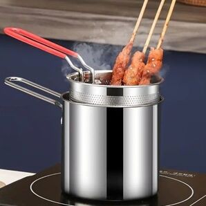 新品未使用品 ステンレス製網付き深型揚げ物用鍋 アウトドアにも