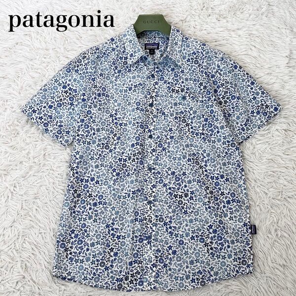 【美品】パタゴニア patagonia メンズ ゴートゥーシャツ アロハ 半袖 花柄 総柄 ブルー M