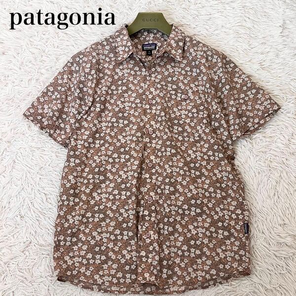 【美品】パタゴニア patagonia メンズ ゴートゥーシャツ アロハ 半袖 花柄 総柄 ブラウン M