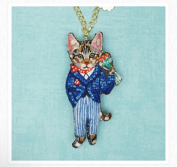 tamao world × Nathalie Lete タマオワールド ナタリーレテ 猫 ネコ 刺繍 バッグチャーム ブローチ
