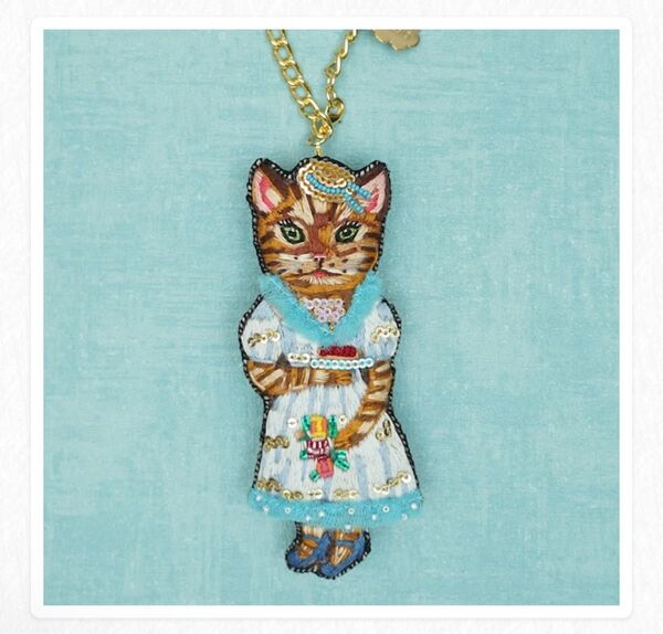tamao world × Nathalie Lete タマオワールド ナタリーレテ 猫 ネコ 刺繍 バッグチャーム ブローチ
