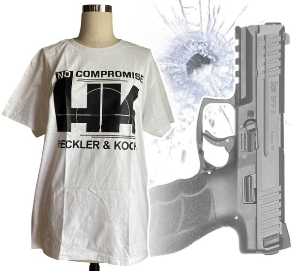 「Heckler & Koch/ヘッケラー&コッホ 銃器メーカー Tシャツ Mサイズ ホワイト」tface-g 【タグ:ミリタリー】1 T10
