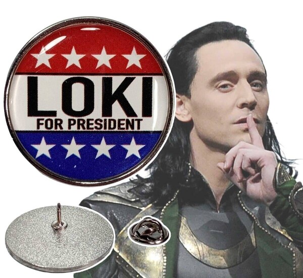 「ロキ/LOKI/トム・ヒドルストン アベンジャーズ/マイティ・ソー ピンバッジ ロキを大統領に」 tface-g 【タグ:映画 T06