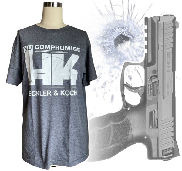 「Heckler & Koch/ヘッケラー&コッホ 銃器メーカー Tシャツ Mサイズ グレー」tface-g 【タグ:ミリタリー】1 T10