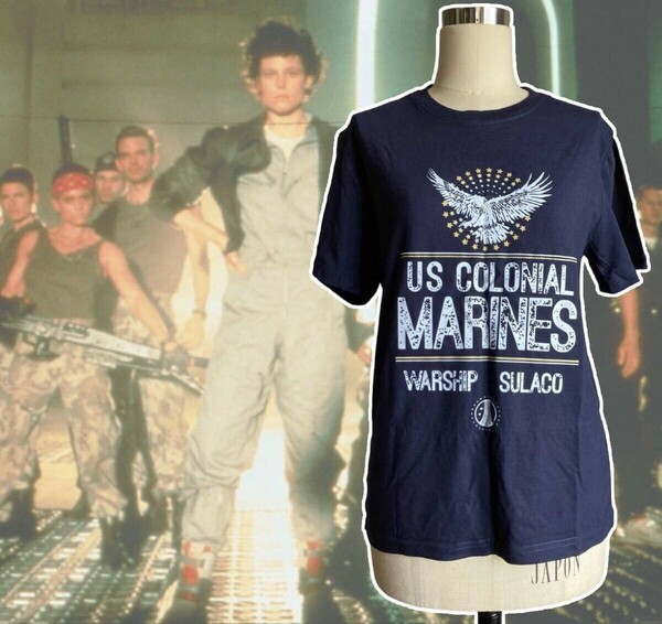 「エイリアン2/シガニー・ウィーバー スラコ号 コロニアル・マリーンズ/植民地海兵隊 Tシャツ ネイビー Mサイズ」tface-g T04