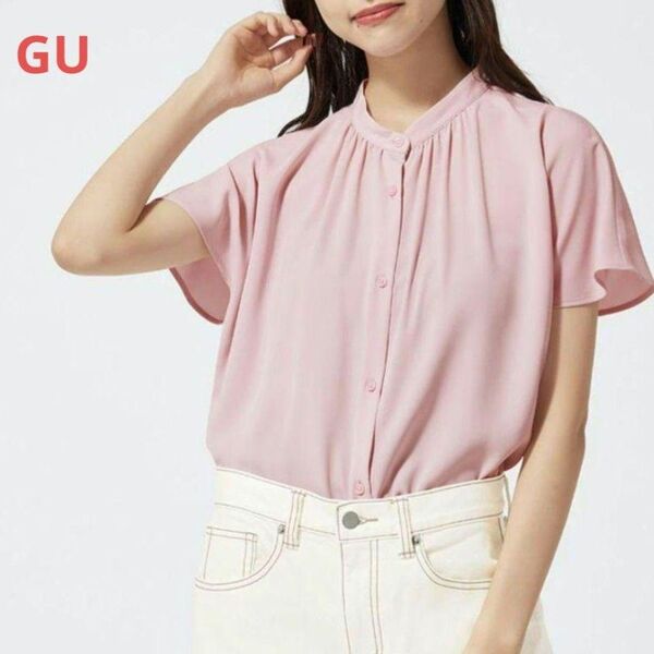 GU ドレープバンドカラーシャツ 半袖 ピンク