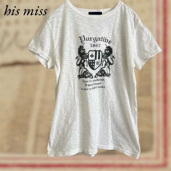 his miss ヒズミス 半袖Tシャツ プリントTシャツ 半袖 トップス オフホワイト プリント Tシャツ