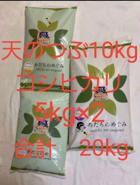 福島県産 コシヒカリ 5kg×2 天のつぶ 10kg 合計 20kg 白米 令和6年産 令和7年4月中旬精米