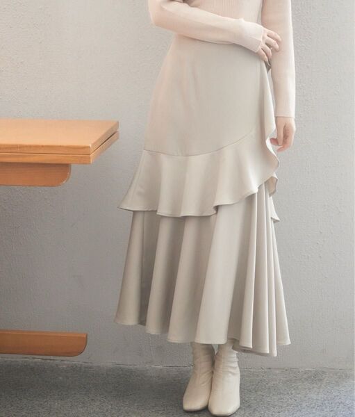 美品 SAISON DE PAPILLON セゾンドパピヨン ロングスカート ( L ) ベージュ