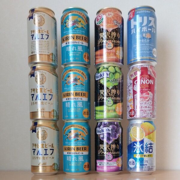 お酒まとめ売り 12本セット アサヒ生ビールマルエフ 晴れ風 贅沢搾りプレミアム ジノン 氷結 トリスハイボールやわらか