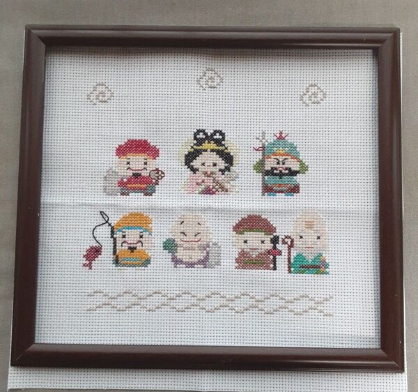 ハンドメイド クロスステッチ刺繍完成品『七福神』