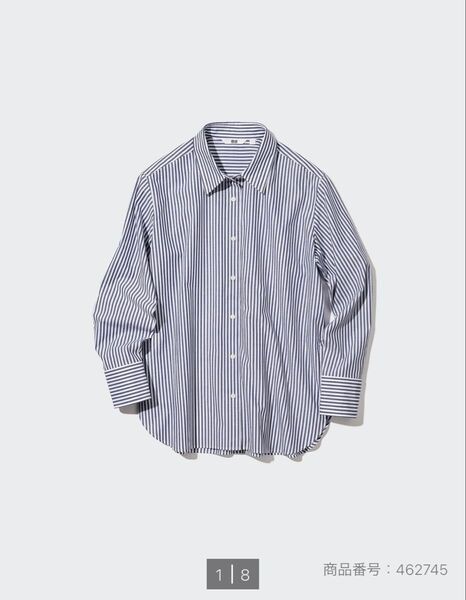 ユニクロ コットンストライプシャツ(長袖)Lサイズ NAVY