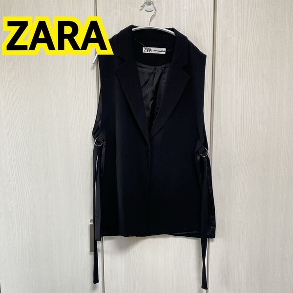 【美品】ZARA ザラ ジレ ベスト 黒 サイドベルト