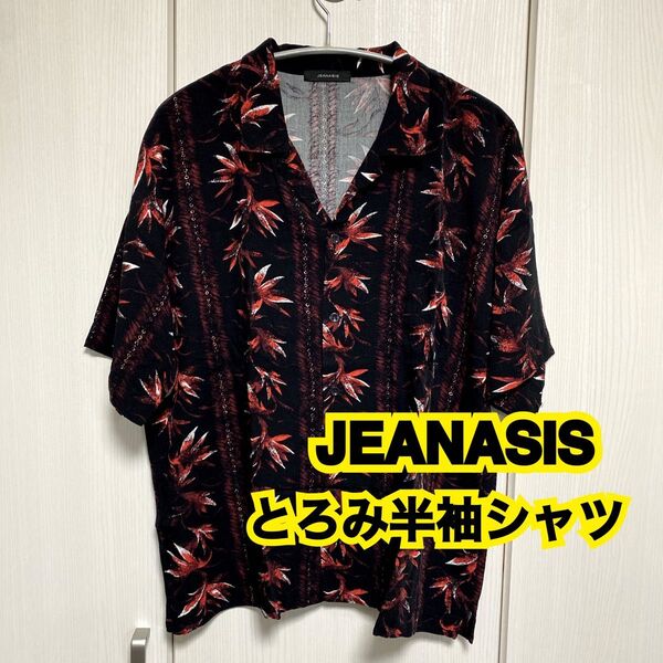 JEANASIS ジーナシス 開襟シャツ 半袖シャツ ブラウス とろみシャツ コムドット やまと風 総柄シャツ 総柄ブラウス