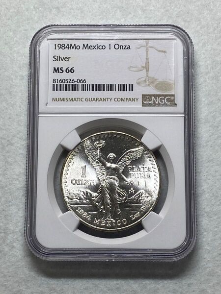 1984年 メキシコ 純銀1オンス銀貨 勝利の女神ニケ MS66 高鑑定 NGC!!