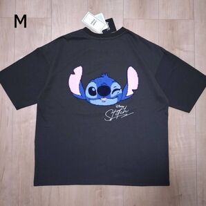 新品 スティッチ サガラ刺繍 Tシャツ レディース М メンズ リロ&スティッチ