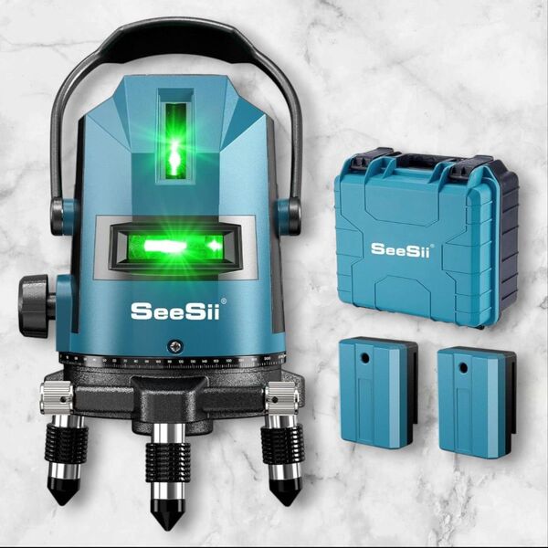 レーザー墨出し器 5ライン 水平器 4方向大矩照射 2個バッテリー付き グリーンレーザー墨出し器 水平器