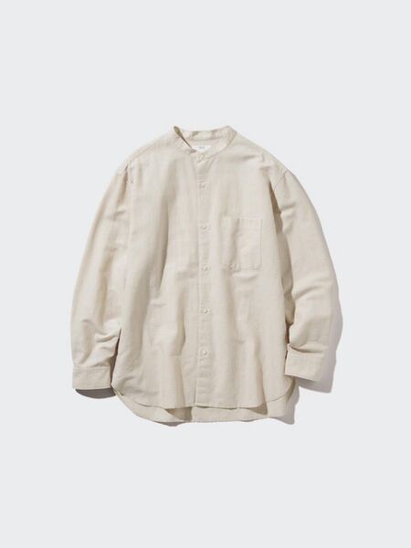 ユニクロ UNIQLO コットンリネンスタンドカラーシャツ メンズL ベージュ