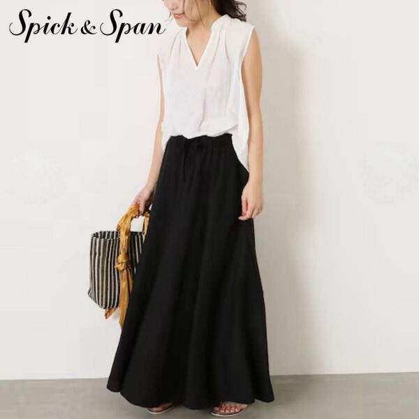 Spick & Span スピックアンドスパン レーヨンアサハギフレアスカート ロングフレアスカート マキシ丈 ウエストゴム 38