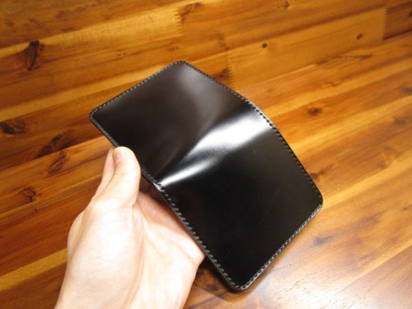 コンパクト財布 レーデルオガワ コードバン 手縫い 二つ折り 財布 ミニマル キャッシュレス 札入れ ブラック 黒 日本製 革財布 ミニ財布