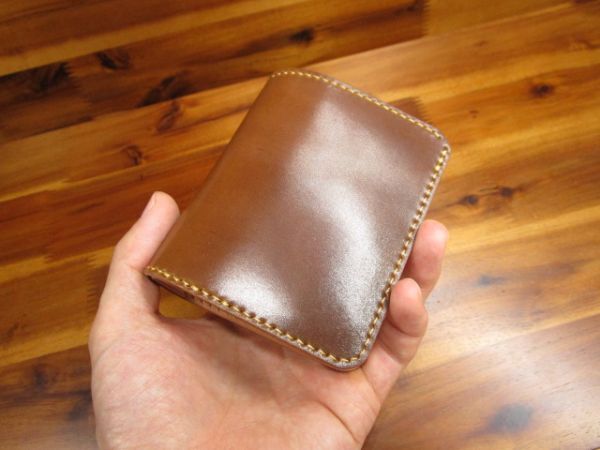 HORWEEN シェルコードバン 二つ折り ホーウィン コンパクト財布 キャッシュレス ミニマル コンパクト財布 手縫い バーボン 日本製
