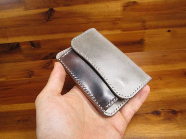 カード & コインケース ロカド シェルコードバン 財布 コンパクト イタリアンレザー グレー 小銭入れ キャッシュレス ミニ財布 コンパクト
