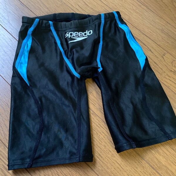 Speedo 水着 ブラック×ブルー ロゴひび割れあり スピード 練習水着 スイミング 水泳 競泳 150(めちゃ小さめ)