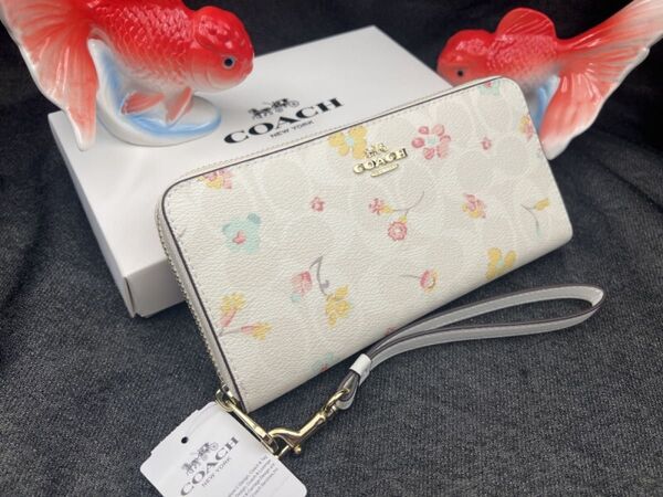 コーチ COACH 長財布 財布 新品 ギフト シグネチャー 花柄 ラウンドファスナー ストラップ付 プレゼント 財布 レディース