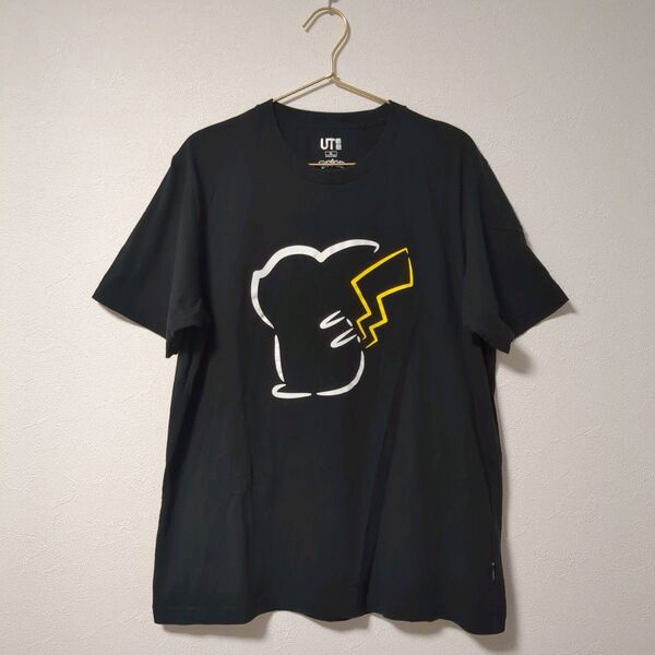 極美品!UNIQLO UTポケモンコラボ ピカチュウTシャツXL黒Pokemon Pikachu t-shirt プリント