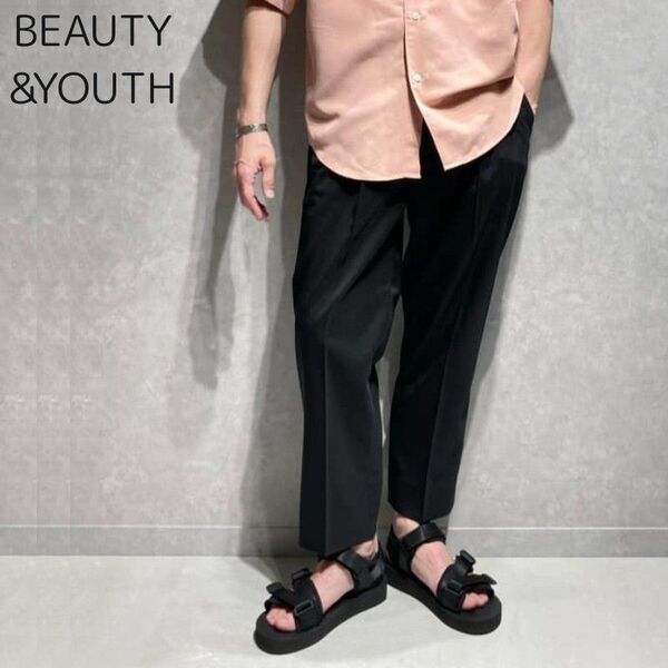 美品!BEAUTY&YOUTH BYクリスピーツイル1Pストレート オッドパンツ黒XL ビューティーアンドユース アローズ