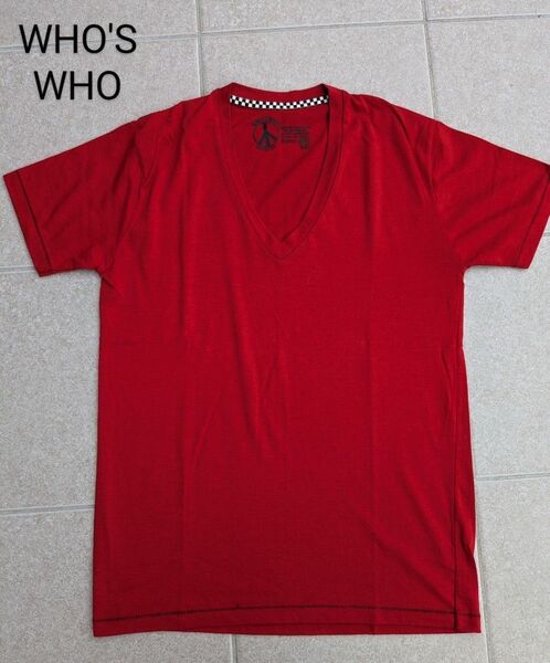 WHO'S WHO gallery Vネック半袖Tシャツ M赤/フーズフーカットソー