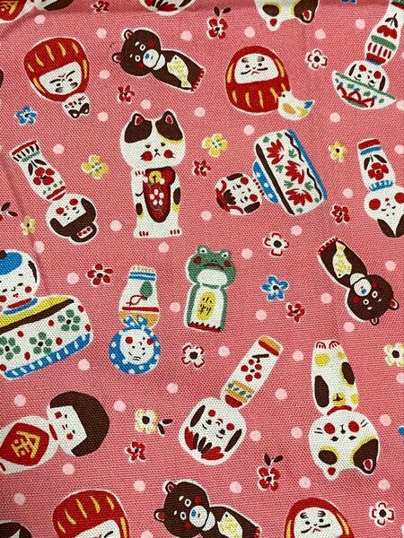 こけし柄の生地 ピンク ハギレ ハンドメイド