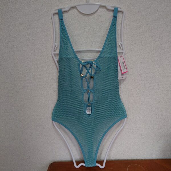 wicked weasel 水色 メッシュ ワンピース水着