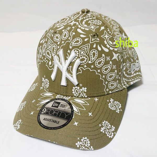 NEW ERA ニューエラ 正規品 ペイズリー キャップ 帽子 カーキ 緑 白 ヤンキース NY MLB 野球 ユニセックス