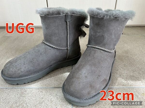 UGG グレー ムートンブーツ バックリボン 23cm