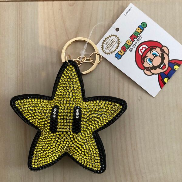 スーパーマリオ キーホルダー ラインストーン キラキラ スター キーホルダー