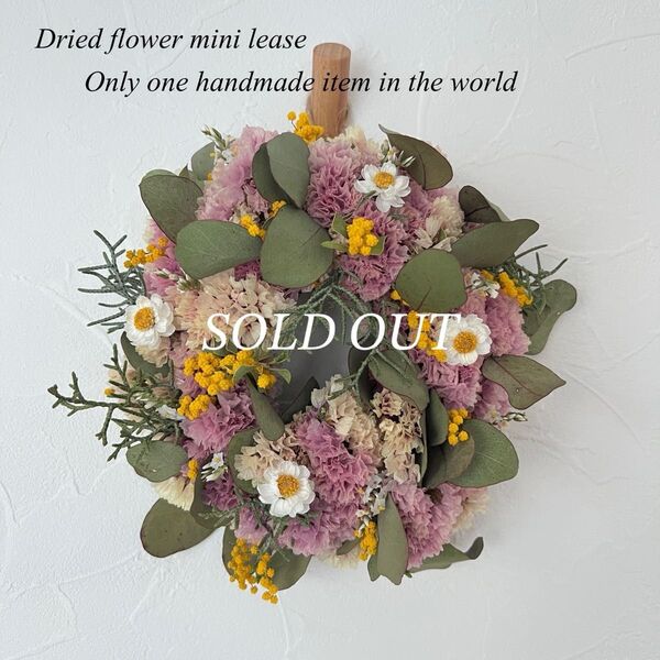ポポラスとミモザの小花リース* * ラッピング無料 ナチュラル 壁飾り ハンドメイド インテリア 春 母の日 壁掛け ピンク
