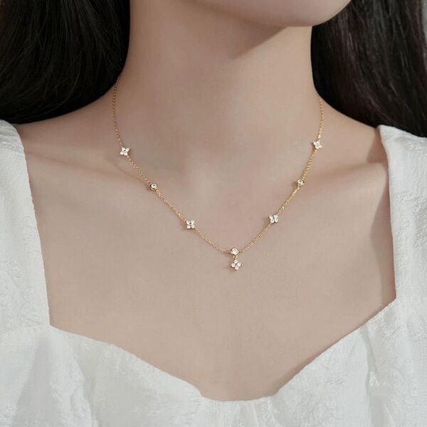 S925 華奢ネックレス ビジュー付き ゴールド シルバー 上品 ギフトおすすめ 彼女 プレゼント 20代 30代 40代 女性