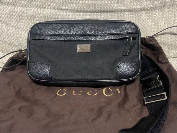 グッチ GUCCI 162417 ウエストバッグ ナイロン×レザー ブラック 黒 ショルダーバッグ