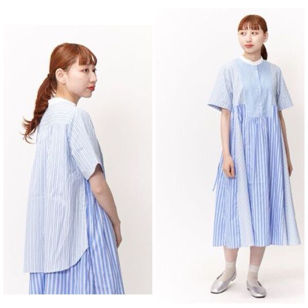 アズノゥアズ ドゥバズ ストラとクレリックOP オオラカ olaca 5L 6L シャツ ロング ストライプ ブルーMIX