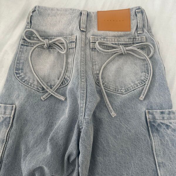 andmary Back ribbon denim cargo pants